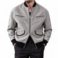 Men's Stand Collar Zipper Jacket Solid Color Casual Long Sleeve Outerwear