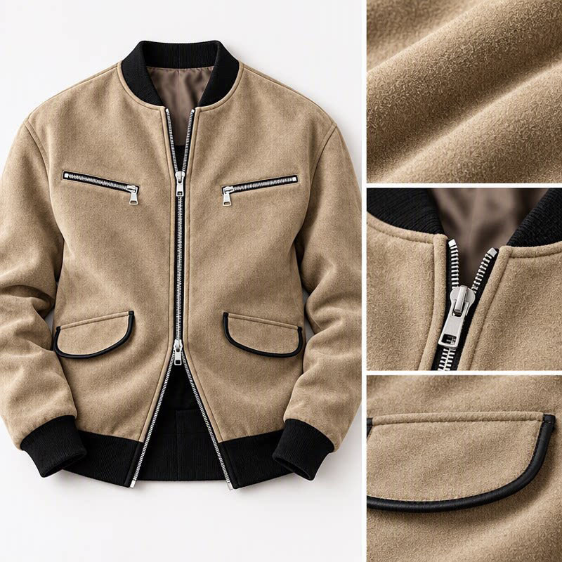 Men's Stand Collar Zipper Jacket Solid Color Casual Long Sleeve Outerwear