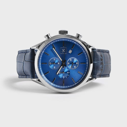 Men's Quartz Chronograph Watch with Leather Strap