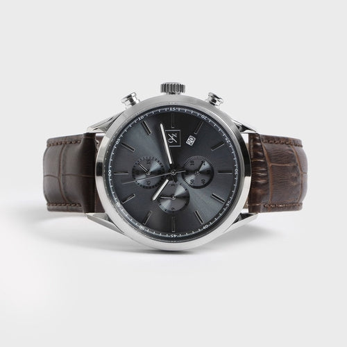Men's Quartz Chronograph Watch with Leather Strap