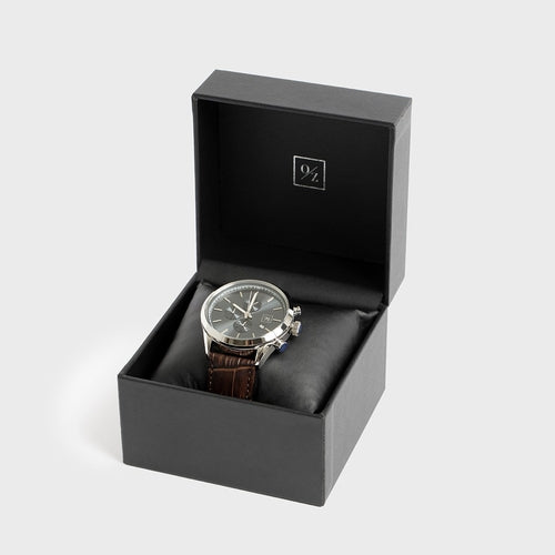 Men's Quartz Chronograph Watch with Leather Strap