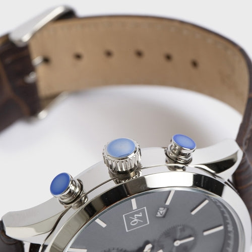 Men's Quartz Chronograph Watch with Leather Strap