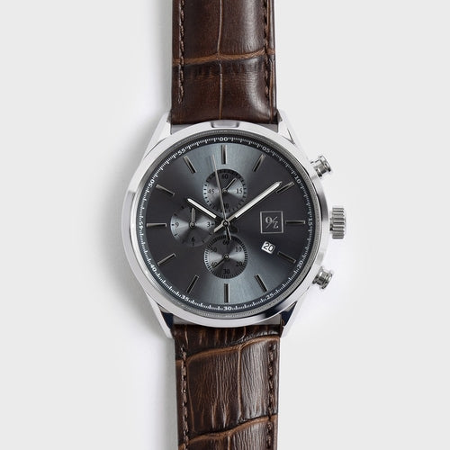 Men's Quartz Chronograph Watch with Leather Strap