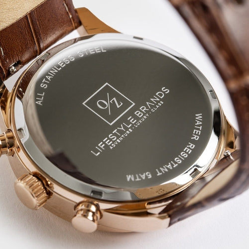 Men's Quartz Chronograph Watch with Leather Strap