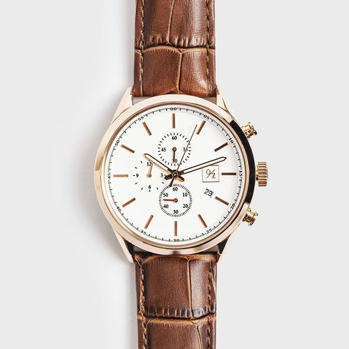 Men's Quartz Chronograph Watch with Leather Strap