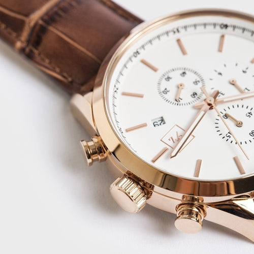 Men's Quartz Chronograph Watch with Leather Strap