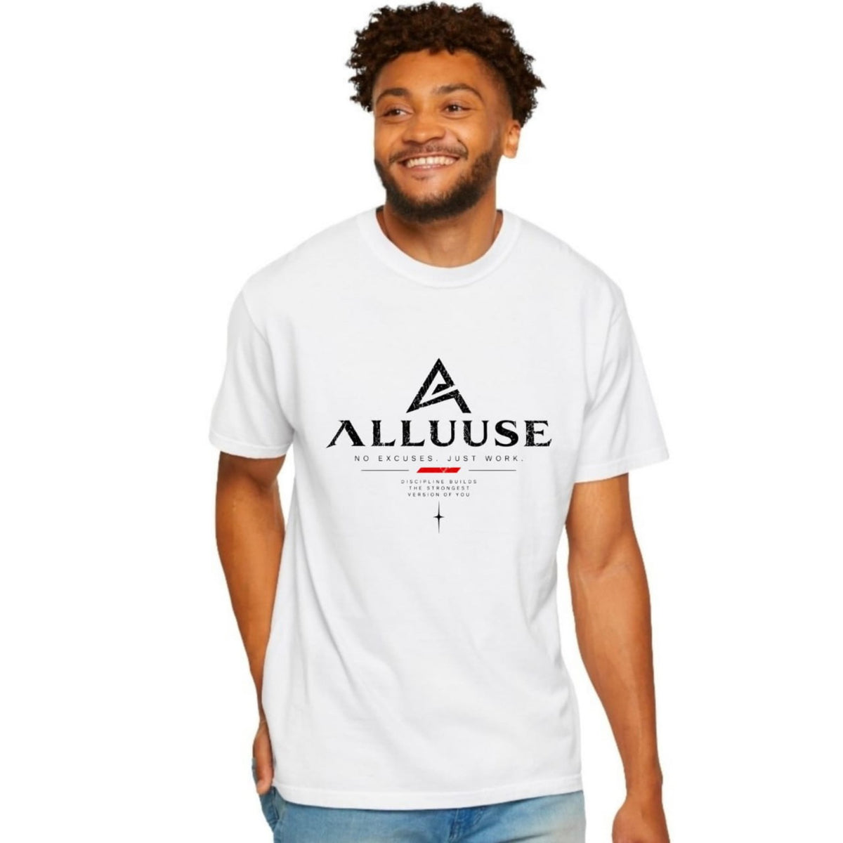 No Excuses Just Work, white T-shirt front