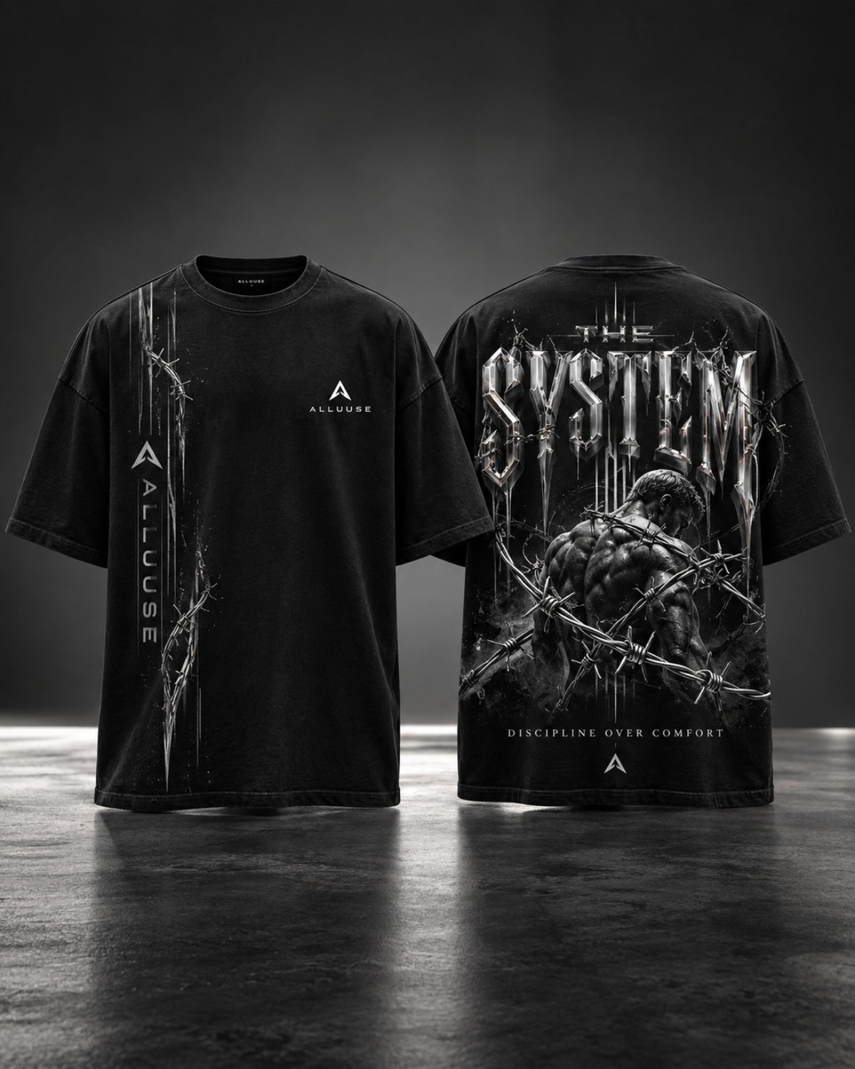 The System Discipline Over Comfort, black T-shirt