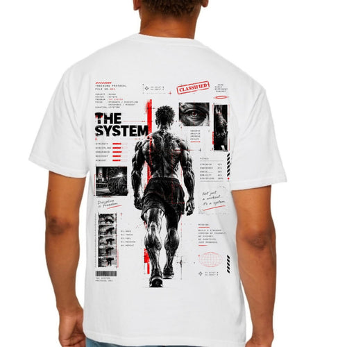 The System, white T-shirt back