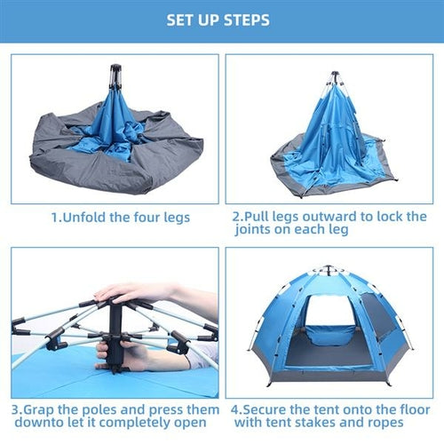 Blue Instant Pop-Up Family Camping Tent with Two Doors