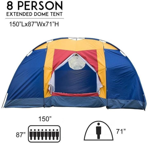 6–8 Person Family Camping Tent with Mesh Windows