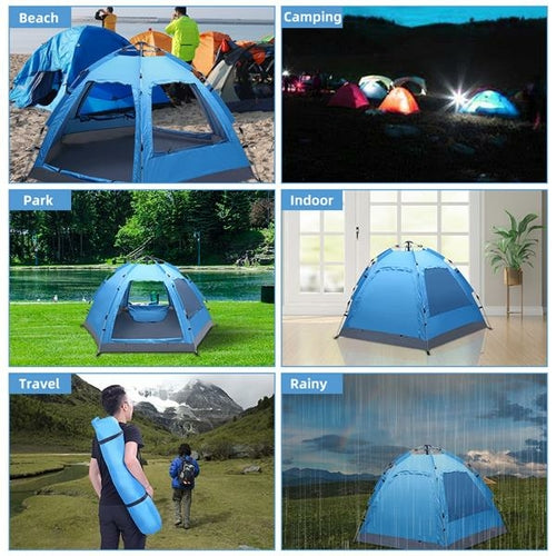 Blue Instant Pop-Up Family Camping Tent with Two Doors