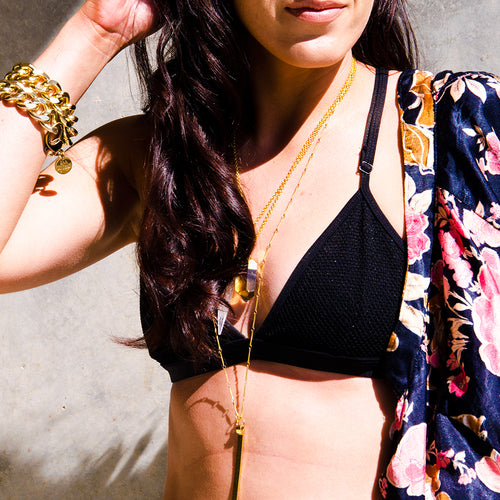 Crystal Quartz Pendant Necklace with Gold-Plated Chain