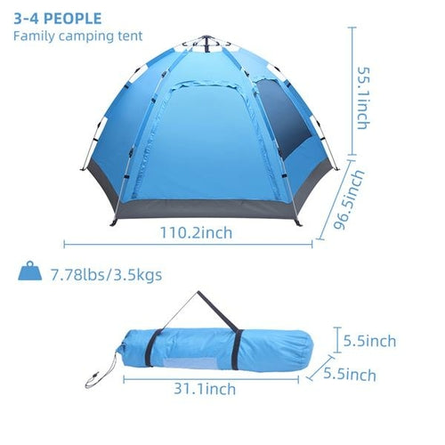 Blue Instant Pop-Up Family Camping Tent with Two Doors