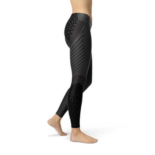 Women's Carbon-Fibre-Print Stretch Sports Leggings