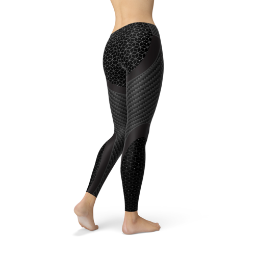 Women's Carbon-Fibre-Print Stretch Sports Leggings
