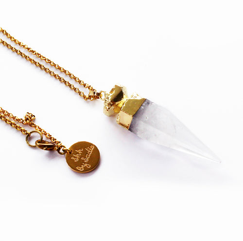 Crystal Quartz Pendant Necklace with Gold-Plated Chain