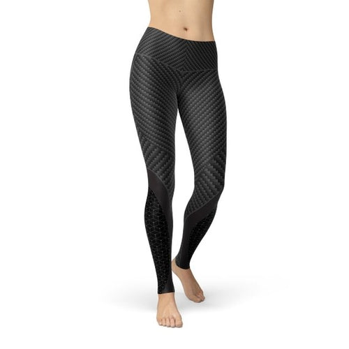 Women's Carbon-Fibre-Print Stretch Sports Leggings