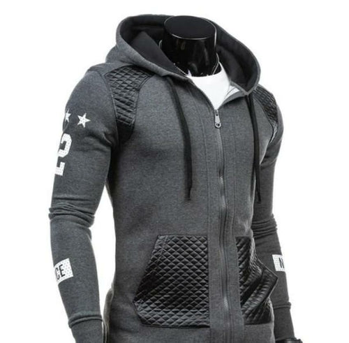 Men's Slim-Fit Zip-Up Biker Hoodie