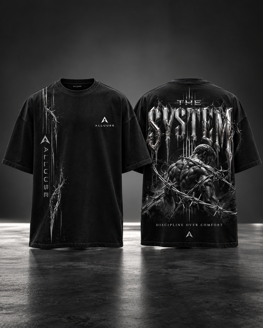 ALLUUSE Authority in Motion Black Washed Oversized T-Shirt