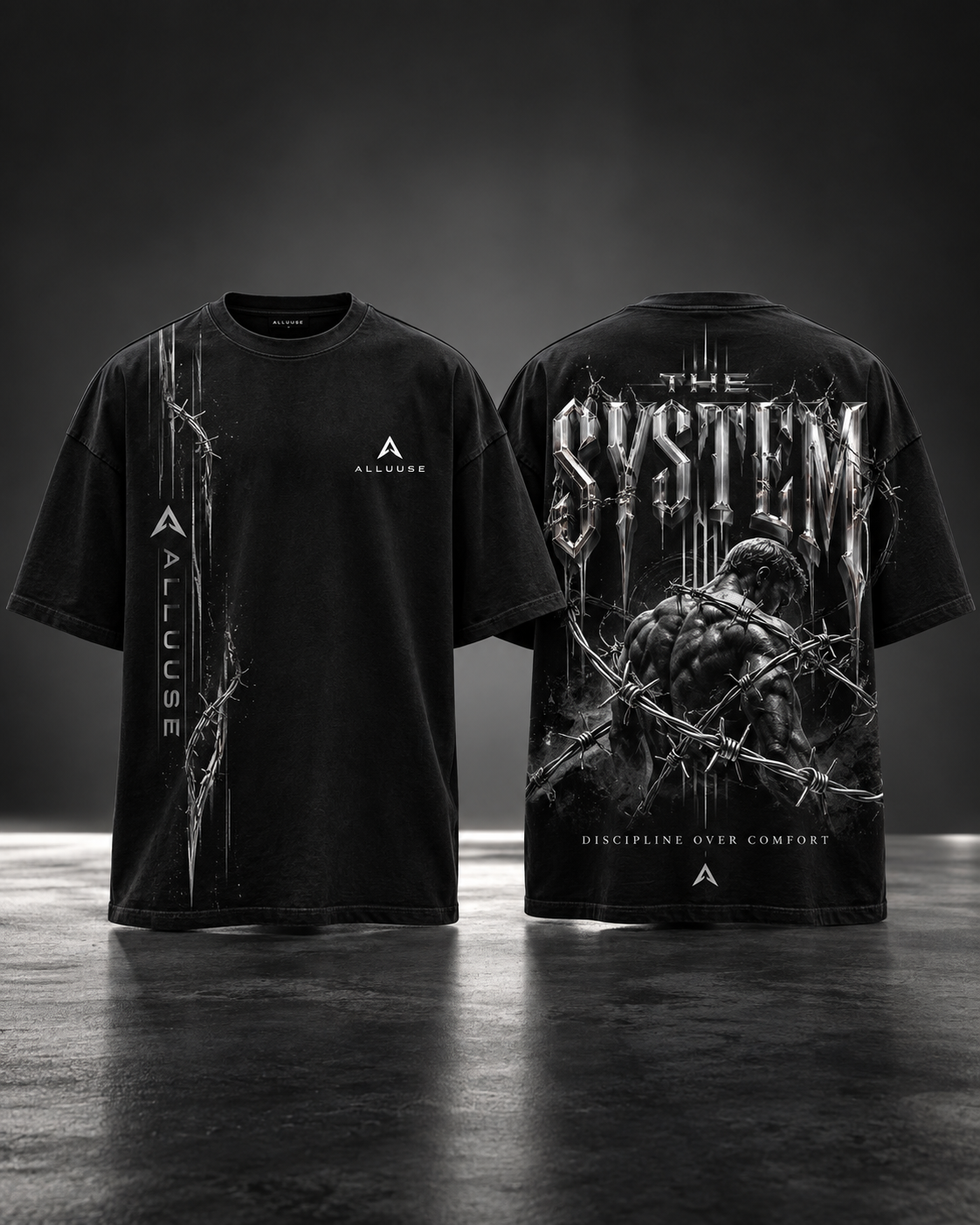 ALLUUSE Authority in Motion Black Washed Oversized T-Shirt