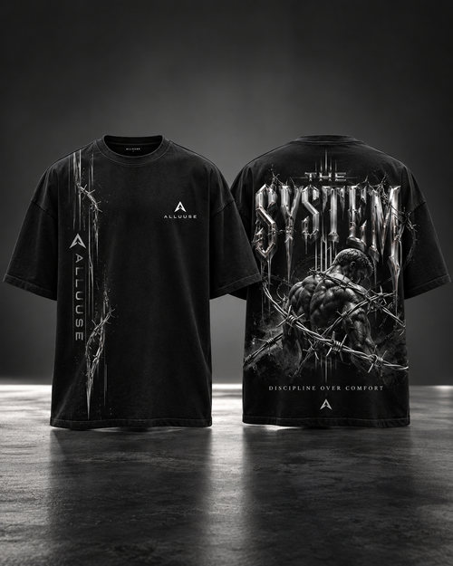 ALLUUSE Authority in Motion Black Washed Oversized T-Shirt