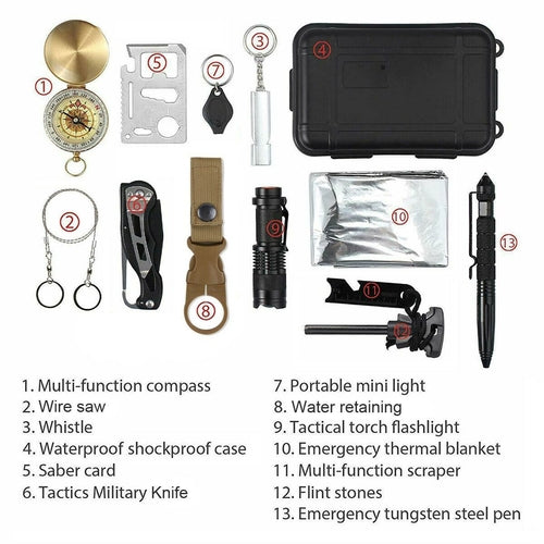 14-in-1 Outdoor Survival Gear Kit for Camping and Hiking